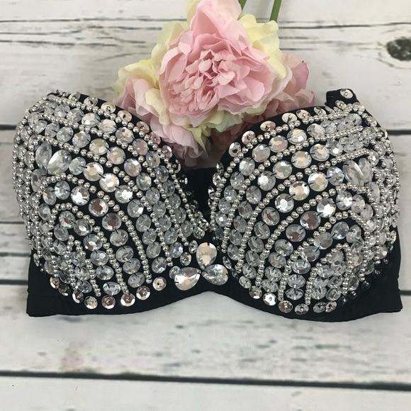 Goddess Crystal Rhinestone Studded Bra Lingerie - Picture 9 of 14